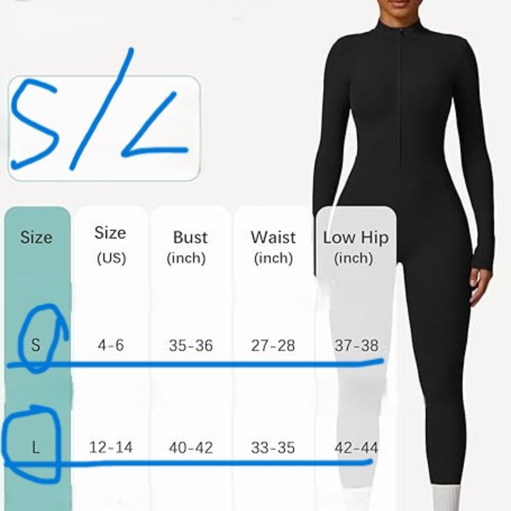 Womens  Workout Jumpsuit Zip Up Rompers Long Sleeve Yoga Unitard Full  Length - Picture 16 of 16